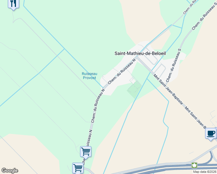 map of restaurants, bars, coffee shops, grocery stores, and more near 745 Chemin du Ruisseau Nord in Saint-Mathieu-de-Beloeil