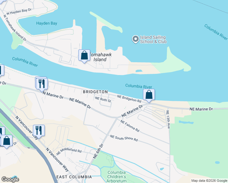 map of restaurants, bars, coffee shops, grocery stores, and more near 552 Northeast Bridgeton Road in Portland