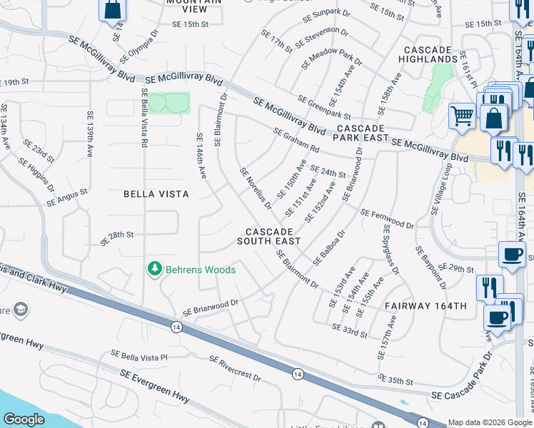 map of restaurants, bars, coffee shops, grocery stores, and more near in Vancouver