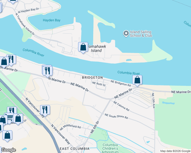 map of restaurants, bars, coffee shops, grocery stores, and more near 303 Northeast Roth Street in Portland