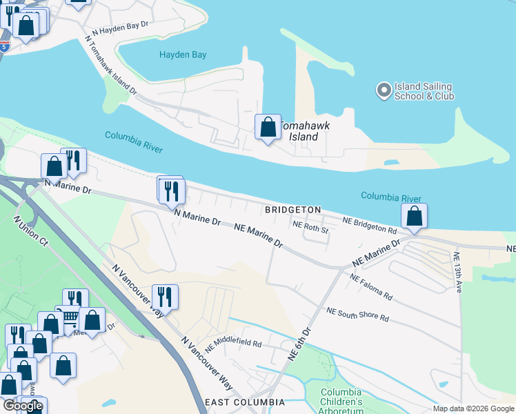 map of restaurants, bars, coffee shops, grocery stores, and more near 10901 Northeast 2nd Avenue in Portland