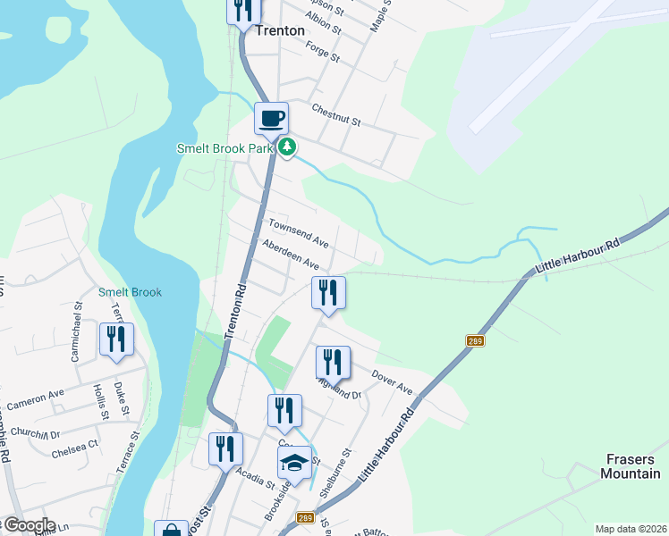 map of restaurants, bars, coffee shops, grocery stores, and more near 637 Helene Street in New Glasgow