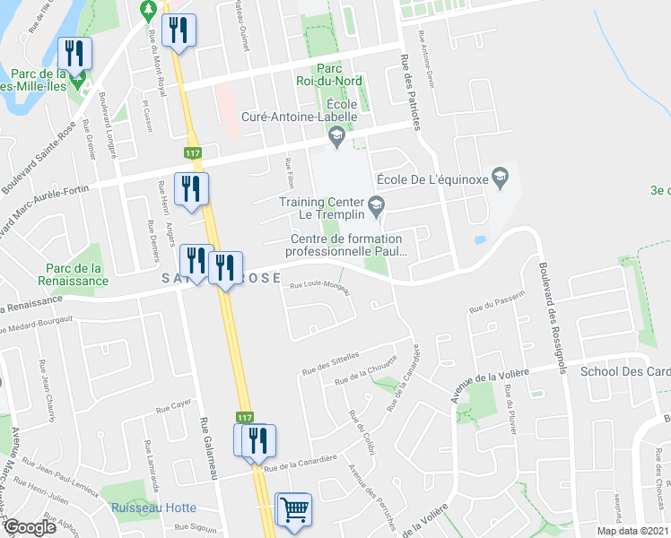 map of restaurants, bars, coffee shops, grocery stores, and more near 2376 Boulevard de la Renaissance in Laval