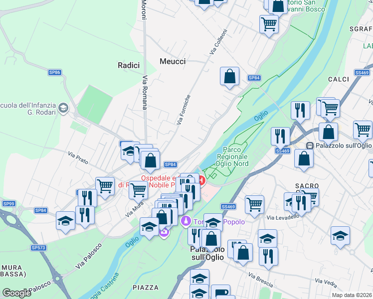 map of restaurants, bars, coffee shops, grocery stores, and more near 15 Via G. B. Sufflico in Palazzolo sull'Oglio