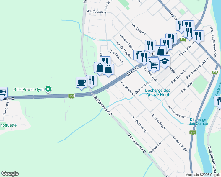 map of restaurants, bars, coffee shops, grocery stores, and more near 5925 Boulevard Laurier Ouest in Saint-Hyacinthe