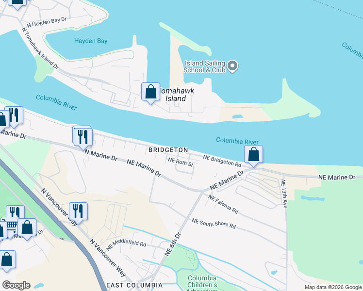 map of restaurants, bars, coffee shops, grocery stores, and more near 401 Northeast Bridgeton Road in Portland