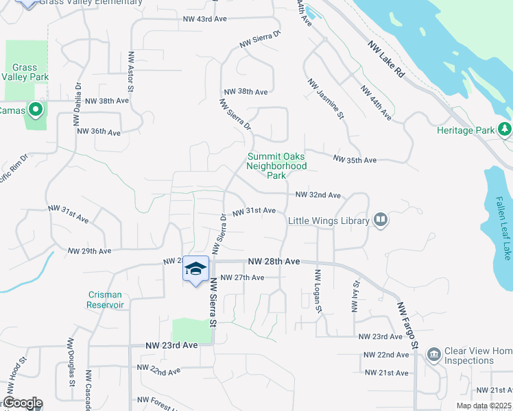 map of restaurants, bars, coffee shops, grocery stores, and more near 1716 Northwest 33rd Way in Camas