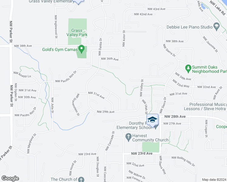 map of restaurants, bars, coffee shops, grocery stores, and more near 2605 Northwest 32nd Avenue in Camas