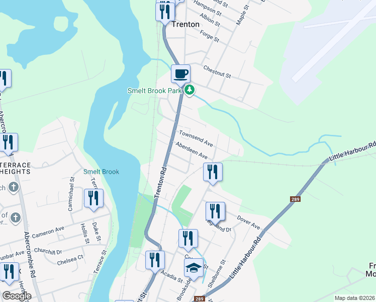 map of restaurants, bars, coffee shops, grocery stores, and more near 35 Aberdeen Avenue in New Glasgow