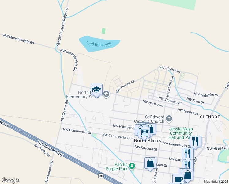 map of restaurants, bars, coffee shops, grocery stores, and more near 31887 Northwest Timeric Drive in North Plains