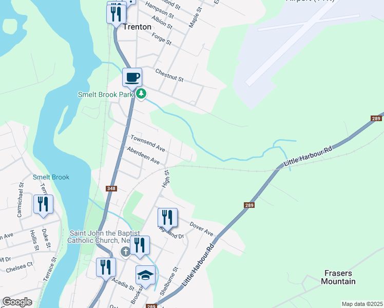 map of restaurants, bars, coffee shops, grocery stores, and more near 58 May Street in New Glasgow