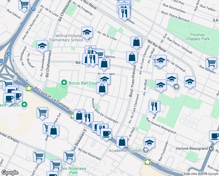 map of restaurants, bars, coffee shops, grocery stores, and more near 7980 Avenue de Dalkeith in Montréal