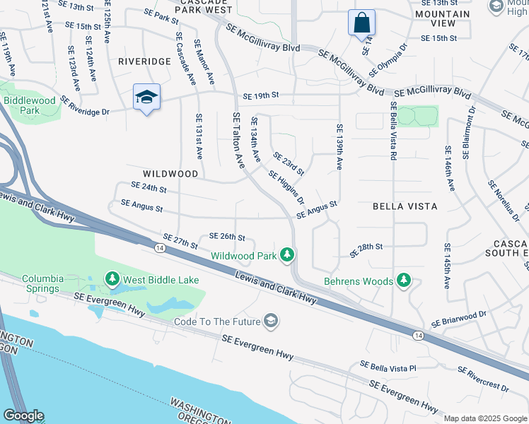 map of restaurants, bars, coffee shops, grocery stores, and more near 2507 Southeast 134th Court in Vancouver
