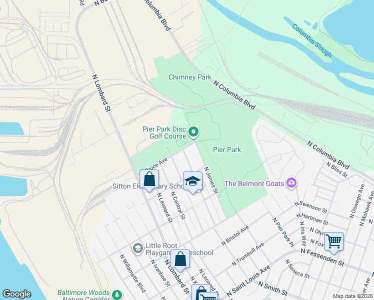 map of restaurants, bars, coffee shops, grocery stores, and more near 10247 North Smith Street in Portland