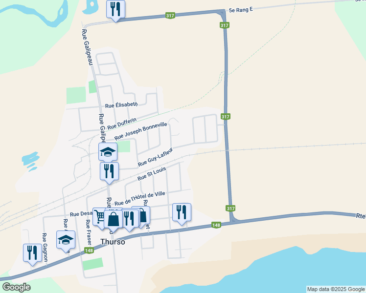map of restaurants, bars, coffee shops, grocery stores, and more near 133 Rue Guy Lafleur in Thurso