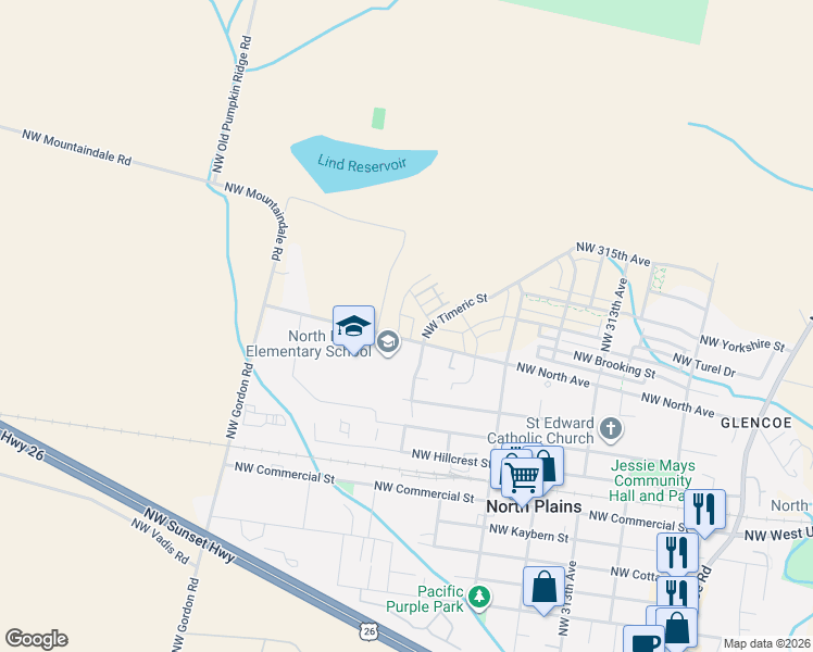 map of restaurants, bars, coffee shops, grocery stores, and more near 11316 Northwest 321st Avenue in North Plains