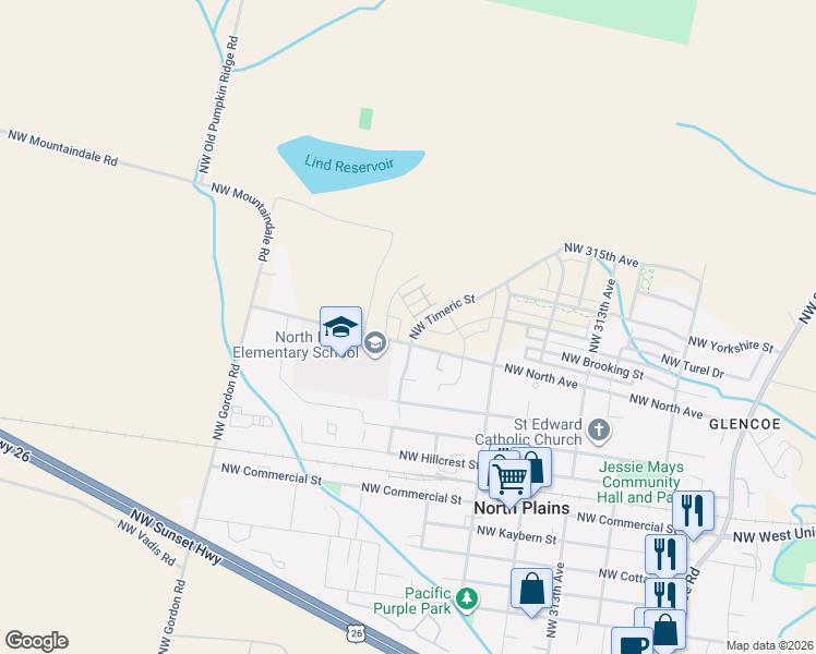 map of restaurants, bars, coffee shops, grocery stores, and more near 31839 Northwest Timeric Drive in North Plains