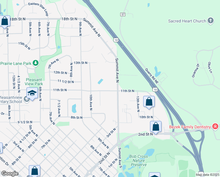 map of restaurants, bars, coffee shops, grocery stores, and more near 1105 Summit Avenue North in Sauk Rapids