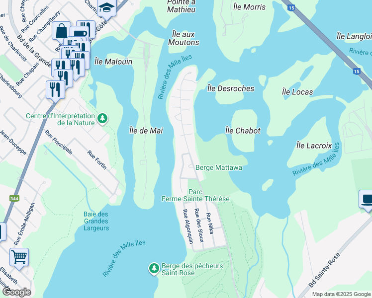 map of restaurants, bars, coffee shops, grocery stores, and more near 1700 Boulevard Mattawa in Laval