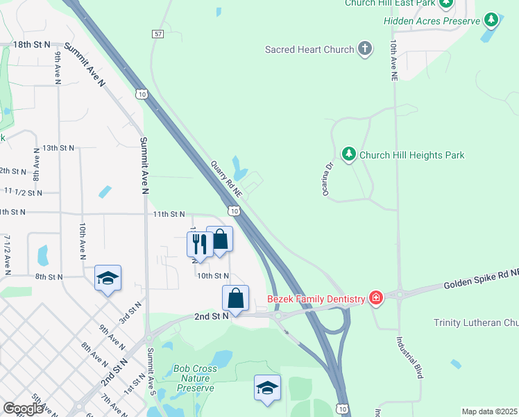 map of restaurants, bars, coffee shops, grocery stores, and more near 2530 Quarry Road Northeast in Sauk Rapids