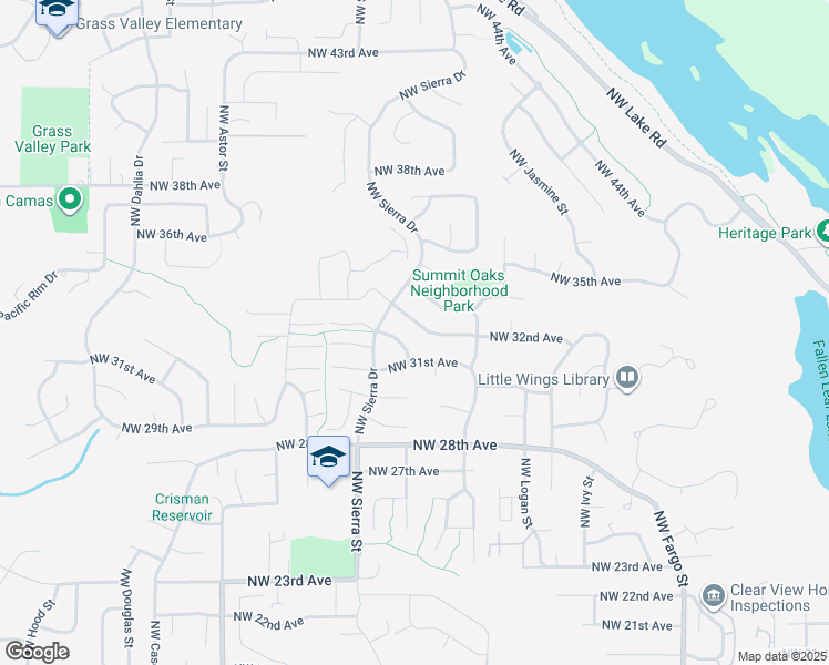 map of restaurants, bars, coffee shops, grocery stores, and more near 1716 Northwest 33rd Way in Camas