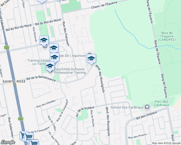 map of restaurants, bars, coffee shops, grocery stores, and more near 2820 Boulevard de la Renaissance in Laval