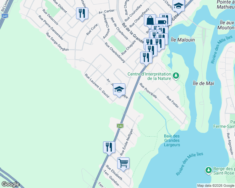 map of restaurants, bars, coffee shops, grocery stores, and more near 507 Rue Marie C. Daveluy in Boisbriand