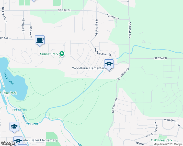 map of restaurants, bars, coffee shops, grocery stores, and more near 3205 Northeast Tillicum in Camas