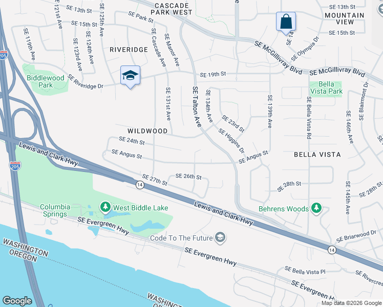 map of restaurants, bars, coffee shops, grocery stores, and more near 2420 Southeast 133rd Court in Vancouver