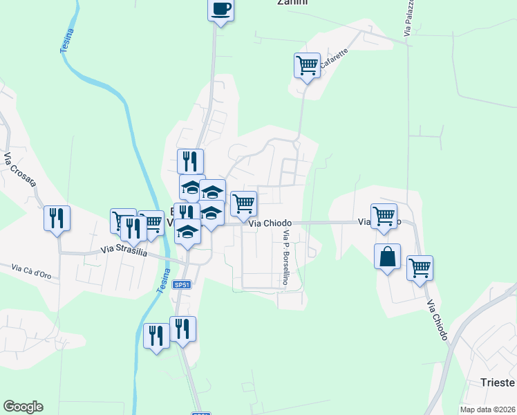 map of restaurants, bars, coffee shops, grocery stores, and more near 10 Via Armando Diaz in Bolzano Vicentino