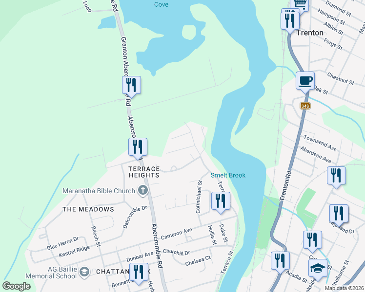 map of restaurants, bars, coffee shops, grocery stores, and more near 15 Rowan Avenue in New Glasgow