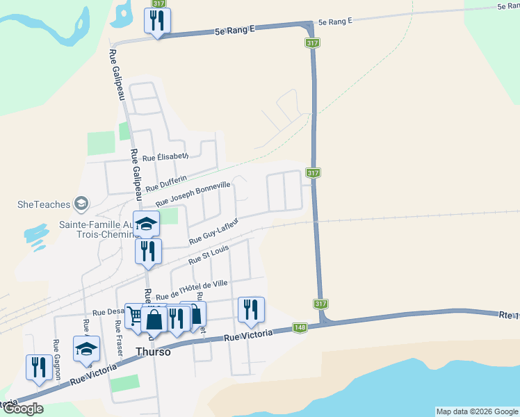 map of restaurants, bars, coffee shops, grocery stores, and more near 133 Rue Guy-Lafleur in Thurso