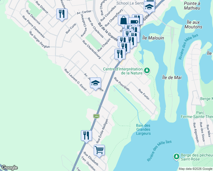 map of restaurants, bars, coffee shops, grocery stores, and more near 461 Chemin de la Grande-Côte in Boisbriand