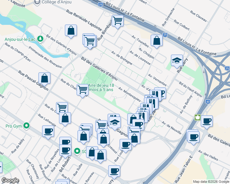 map of restaurants, bars, coffee shops, grocery stores, and more near 7031 Avenue Giraud in Montréal