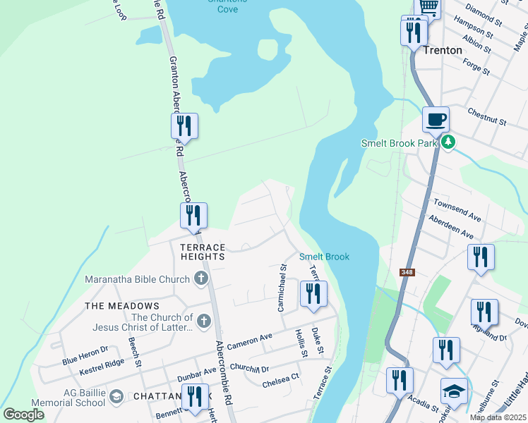 map of restaurants, bars, coffee shops, grocery stores, and more near 9 Rowan Avenue in New Glasgow