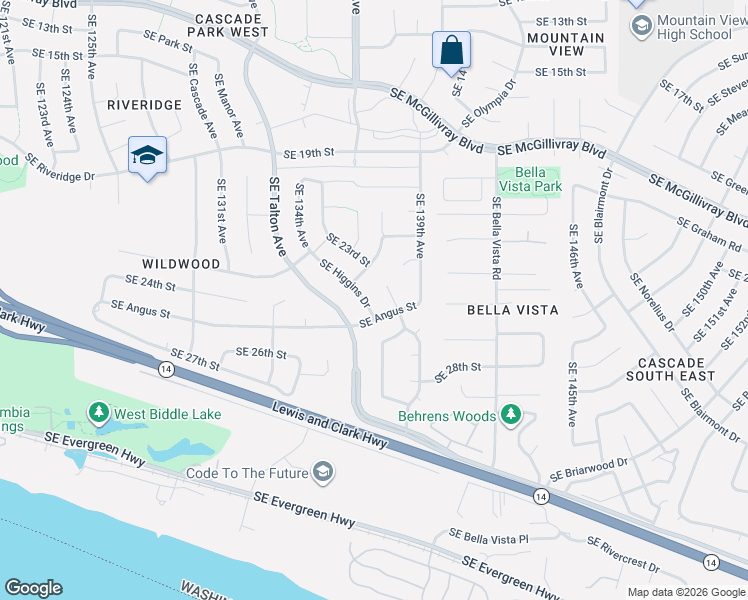 map of restaurants, bars, coffee shops, grocery stores, and more near 2417 Southeast Higgins Drive in Vancouver