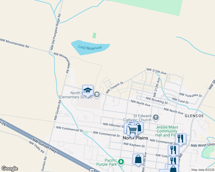 map of restaurants, bars, coffee shops, grocery stores, and more near 31820 NW Blake Terrace in North Plains