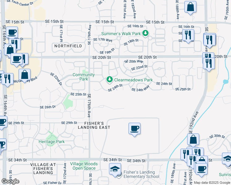 map of restaurants, bars, coffee shops, grocery stores, and more near 2404 Southeast 179th Court in Vancouver