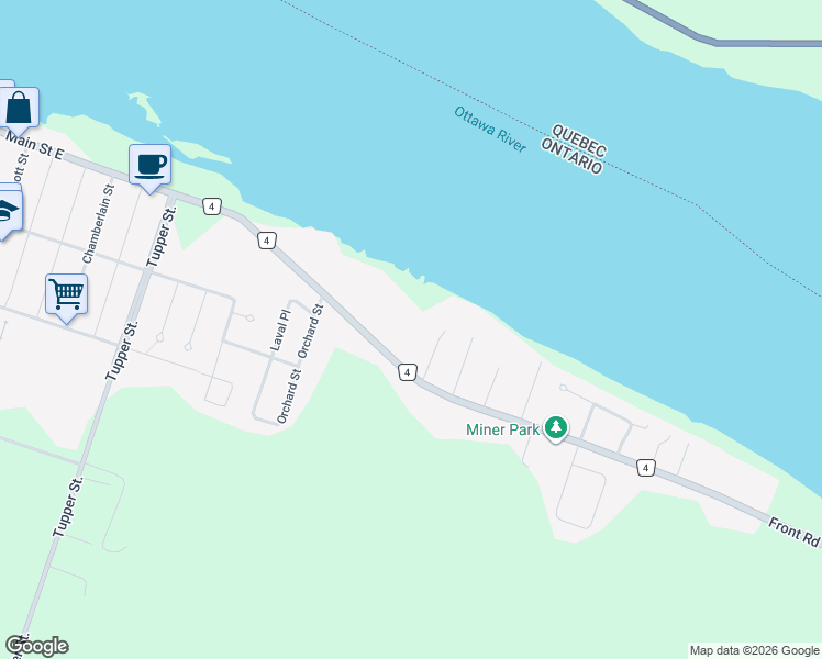map of restaurants, bars, coffee shops, grocery stores, and more near 271 Front Road in Hawkesbury