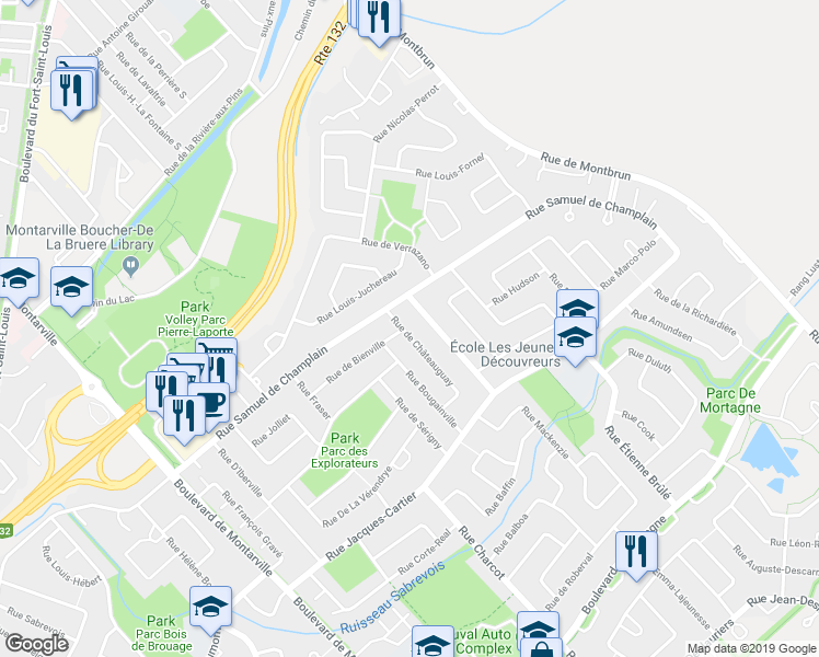 map of restaurants, bars, coffee shops, grocery stores, and more near 811 Rue de Châteauguay in Boucherville
