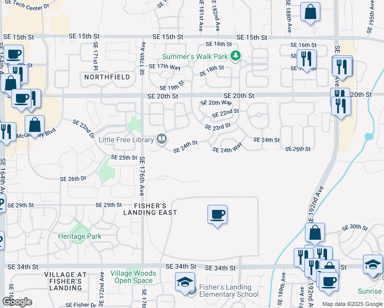 map of restaurants, bars, coffee shops, grocery stores, and more near 2404 Southeast 179th Court in Vancouver