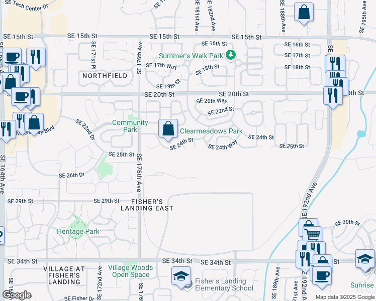 map of restaurants, bars, coffee shops, grocery stores, and more near 2404 Southeast 179th Court in Vancouver