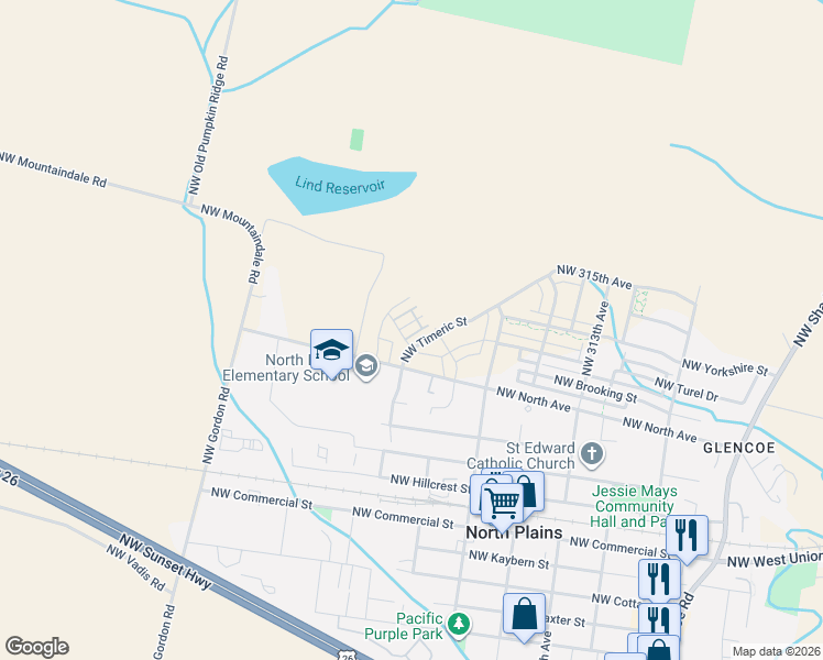 map of restaurants, bars, coffee shops, grocery stores, and more near 31788 NW Blake Terrace in North Plains