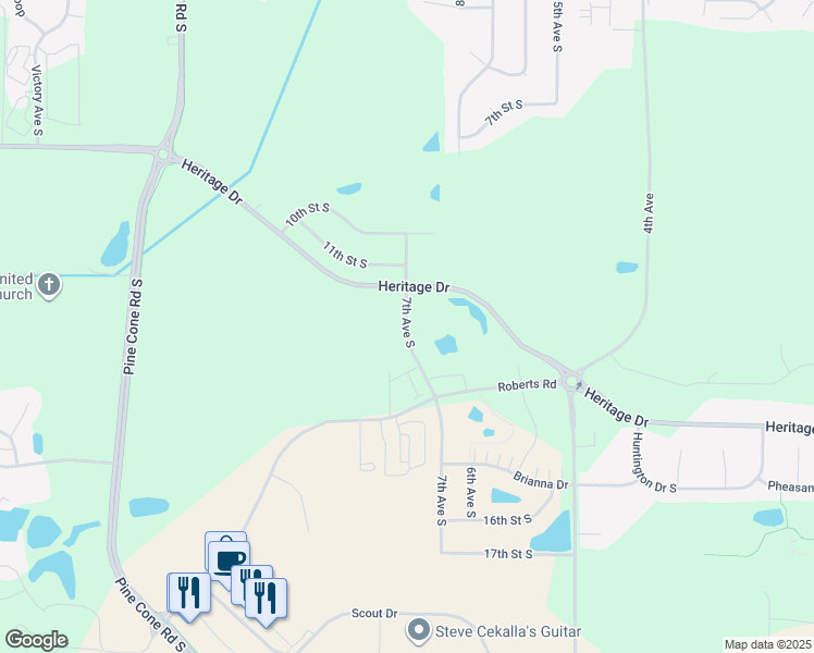 map of restaurants, bars, coffee shops, grocery stores, and more near 1240 7th Avenue South in Sartell