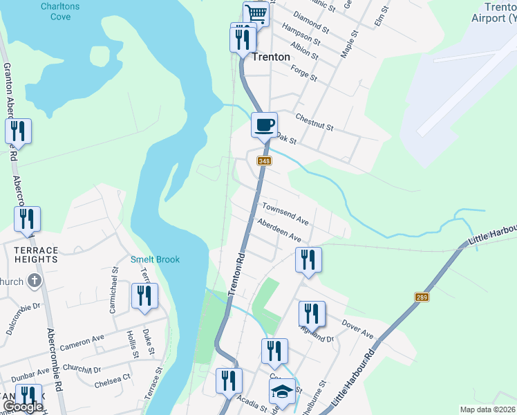 map of restaurants, bars, coffee shops, grocery stores, and more near 3 Townsend Avenue in New Glasgow