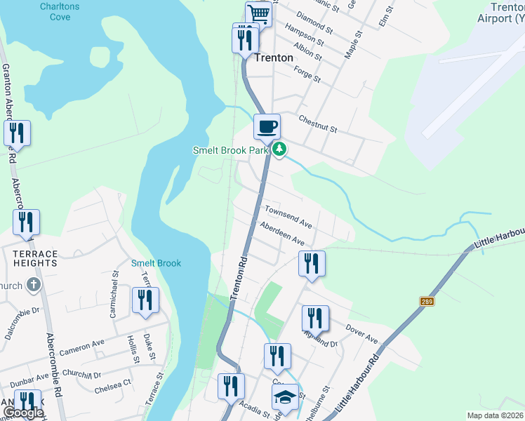map of restaurants, bars, coffee shops, grocery stores, and more near 3A Townsend Avenue in New Glasgow