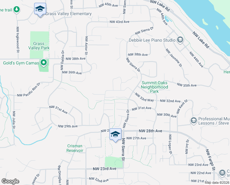 map of restaurants, bars, coffee shops, grocery stores, and more near 2044 Northwest 33rd Way in Camas