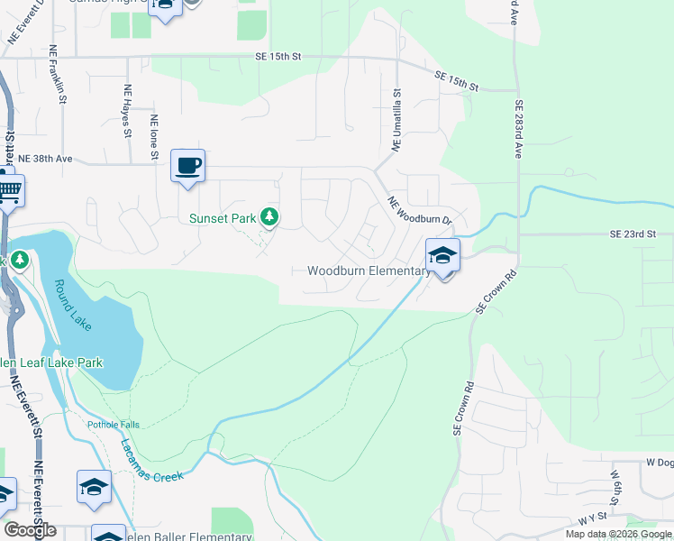map of restaurants, bars, coffee shops, grocery stores, and more near 3354 Northeast Spruce Drive in Camas