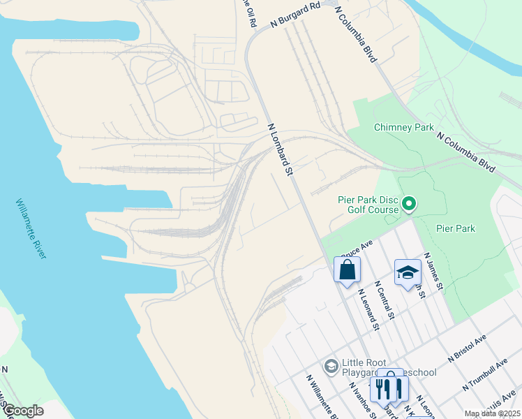 map of restaurants, bars, coffee shops, grocery stores, and more near 6921 North Roberts Avenue in Portland