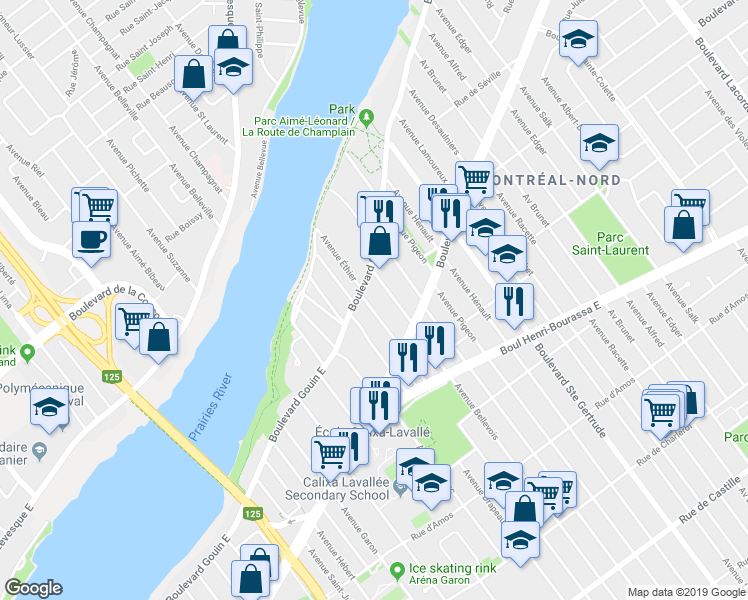 map of restaurants, bars, coffee shops, grocery stores, and more near 11891 Avenue Éthier in Montréal